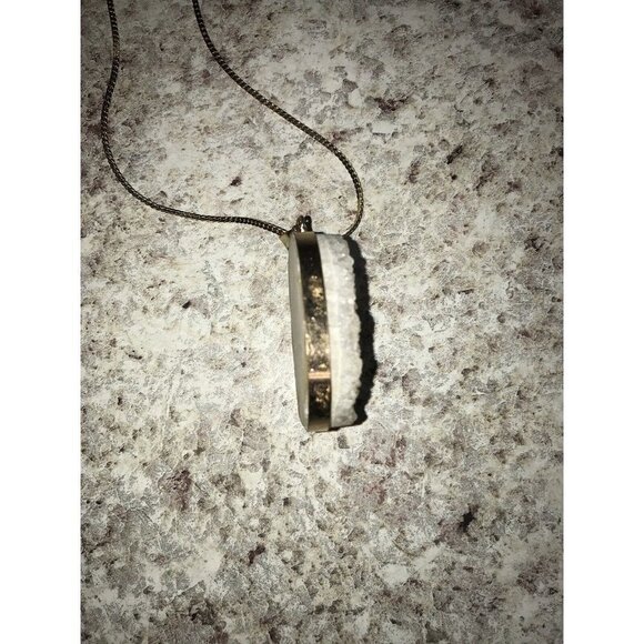 Geode Crystal Pendant w/ Gold Plated Edges on 24" Gold Tone Chain Necklace - Picture 11 of 15